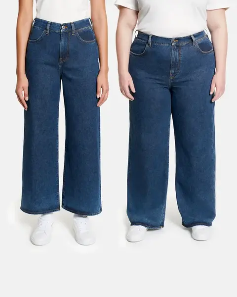 Pangaia everybody wide leg tight fit mid wash | Hem length: Gold | Waist rise: High | Thread color: Cropped