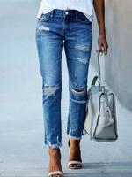 Women's Plain Distressed Hemming Jeans, Street Fashion Casual Comfy Jeans for Daily Wear, Ladies Bottoms for Spring & Fall, W...