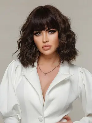 14 Inch Purple Short Curly Wigs For Women, Gorgeous Fluffy Wigs With Bangs, Synthetic Full Machine Wigs For Party, Daily Use