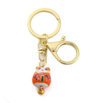 Fortune Cat Porcelain Pendant Keychain