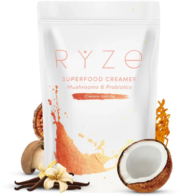 RYZE Superfood Probiotic Coffee Creamer with 6 Organic Adaptogenic Mushrooms & Probiotics for Energy, Focus, Digestion with U...
