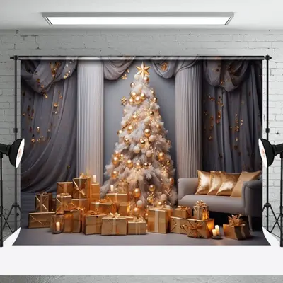 Aperturee Luxury White Wall Curtain Trees Christmas Backdrop | Xmas Backdrop | Winter Wonderland Backdrop | Christmas Backdro...