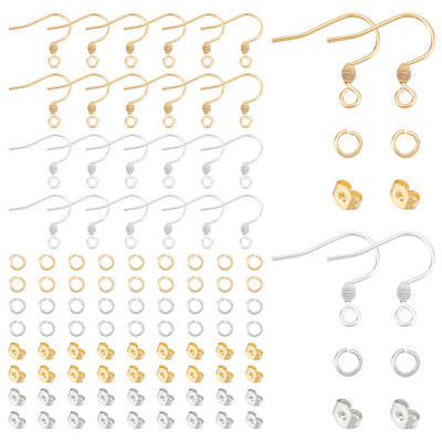 Unicraftale 240Pcs 6 Style 304 Stainless Steel Earring Hooks & Ear Nuts & Open Jump Rings