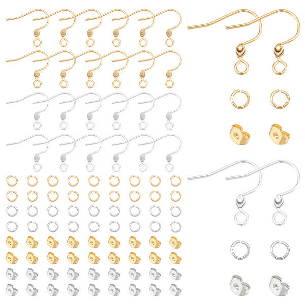 Unicraftale 240Pcs 6 Style 304 Stainless Steel Earring Hooks & Ear Nuts & Open Jump Rings