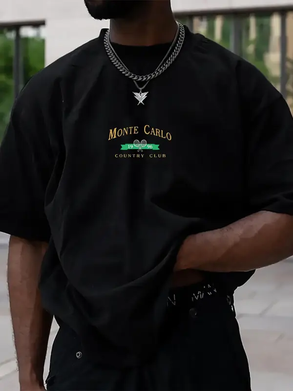 Men's Letter Graphic Drop Shoulder Graphic Tee, Street Fashion Short Sleeve Round Neck T-shirt for Summer, Graphic Tees, Men...