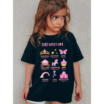 Sweet God Said I AM...... Printed Short Sleeve T-shirt Girl Casual round Neck T-shirt Outdoor Gift