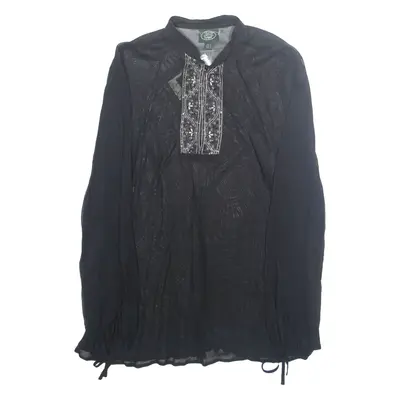 LAURA ASHLEY Womens Top Black V-Neck Long Sleeve UK 16