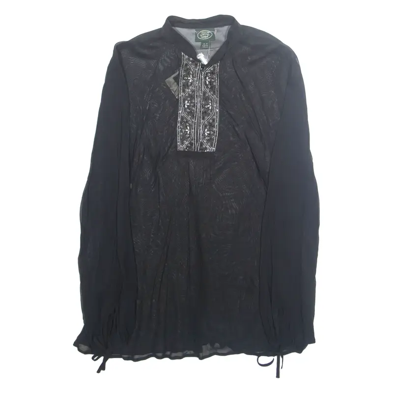 LAURA ASHLEY Womens Top Black V-Neck Long Sleeve UK 16