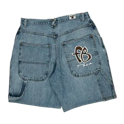 Fubu Baggy Denim Shorts - 34W 9L Blue Denim