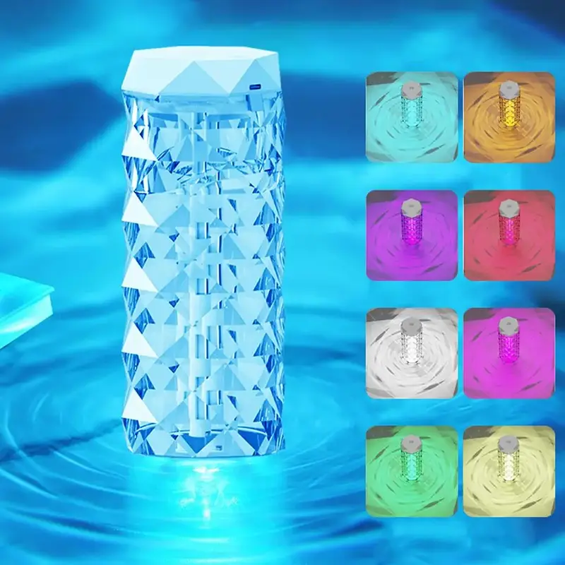 USB Powered Acrylic Crystal Mini Air Humidifier, 1 Count Portable Humidifier with Night Light Lamp, Portable Transparent Hum...