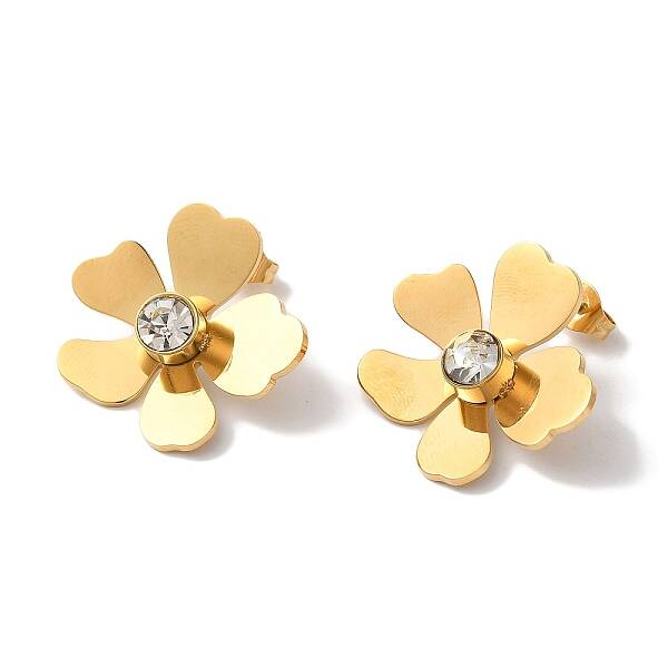 Flower Ion Plating(IP) 304 Stainless Steel Stud Earrings for Women