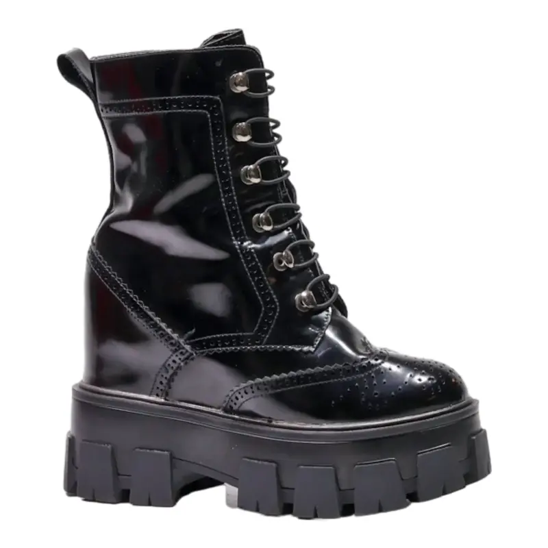 Platform Heels Black Leather Womens UK 6