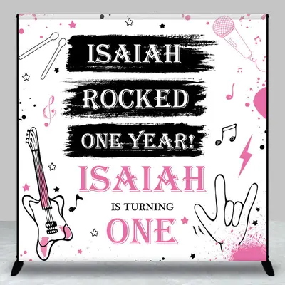 Aperturee Custom Name Rocked One Year 1st Birthday Backdrop - Aperturee