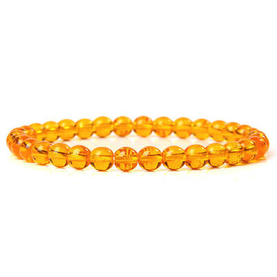 Synthetic Amber Round Beaded Stretch Bracelet