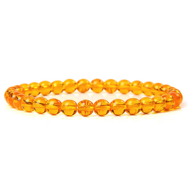 Synthetic Amber Round Beaded Stretch Bracelet
