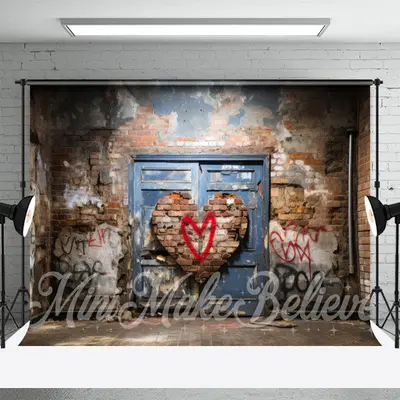 Shabby Brick Wall Heart Valentines Day Backdrop - Aperturee