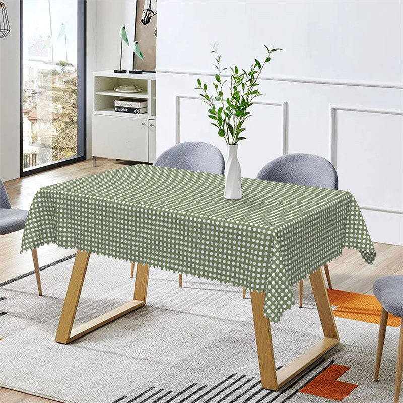 Matcha Green White Dots Pattern Rectangle Tablecloth - Aperturee