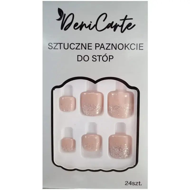 Deni Carte Tipsy Artificial Nails, Nude Toenails Glitter
