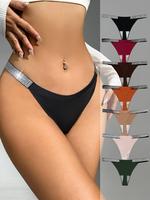 Women's Solid Glitter Tape Thong, Soft Breathable Drop Waist Panty, Fall & Summer Clothes, Minimalist Basic Panties for Lady,...