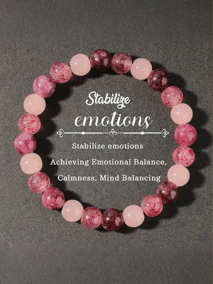 8mm Beaded Energy Bracelet, Unisex Garnet Strawberry Quartz Rose Quartz Love Stone Crystal Bracelet, Emotional Balance Bracel...