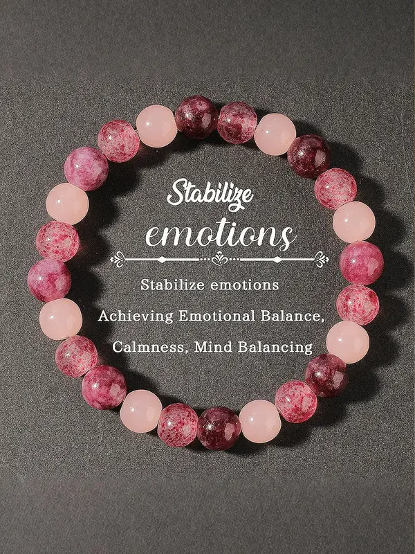8mm Beaded Energy Bracelet, Unisex Garnet Strawberry Quartz Rose Quartz Love Stone Crystal Bracelet, Emotional Balance Bracel...