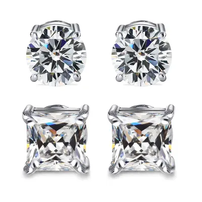Drperfect 2Pairs Stainless Steel Mens Womens Magnetic Stud Earrings Non-piercing CZ 4-7MM