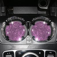 Rhinestone Car Coaster, 1 Pair Car Cup Holder Coaster, Car Interior Decoration Accessories, Easy Cleaning, Non-slip, Heat Res...