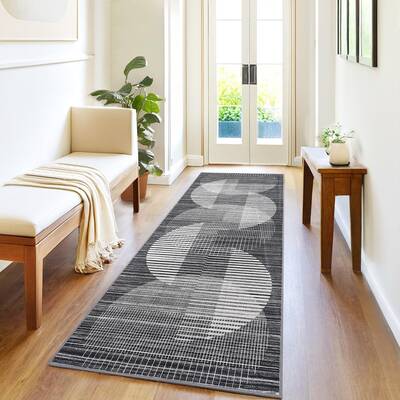 Garvee Hallway Runner Rug 2x6 Washable Non Slip Modern Geometric Low Pile Black