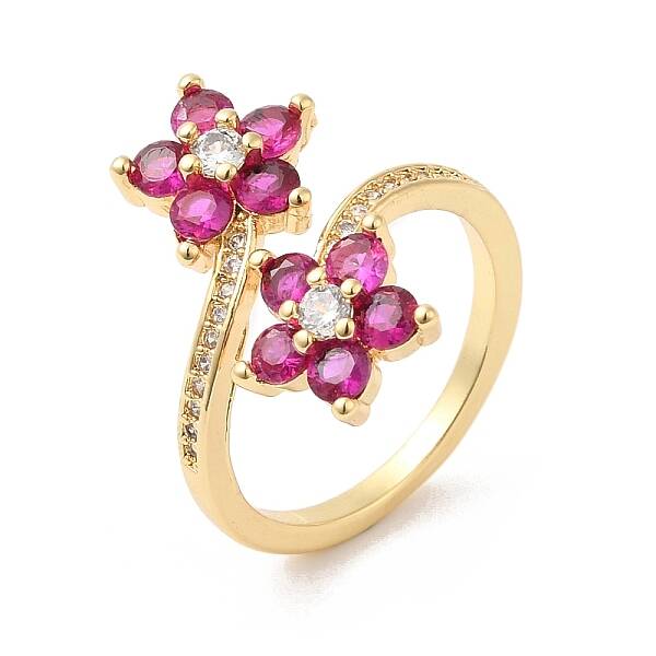 Cubic Zirconia Flower Open Cuff Rings