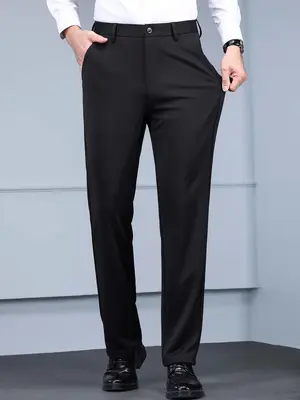 Men's Solid Color Button Pocket Suit Pants without Belt, Regular Fit Classic Business Formal Trousers, Summer Outfits, Casual...