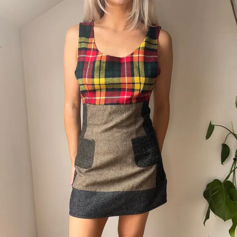 Iron Checked Mini Dress - Small Multicoloured Wool Blend