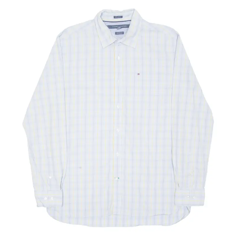 TOMMY HILFIGER 80s 2 ply Mens Shirt Blue Check Long Sleeve L