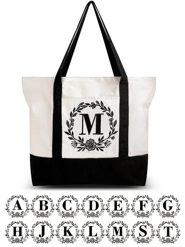 Women's Cute 26 Letter Graphic Tote Bag, Minimalist Large Capacity Trendy Shoulder Bag, Chic All-match Canvas Tote Bag for Da...