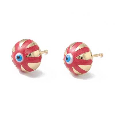 Enamel Half Round with Evil Eye Stud Earrings