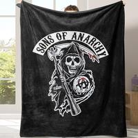 Songs Of Anarchy Letter Print Flannel Blanket, 1/2 Counts Soft Warm Throw Blanket with Storage Bag, Air-conditioned Room Blan...