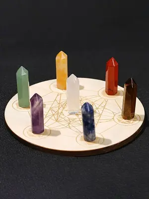 7 Counts/set Natural Crystal Tower, with Wood Plate & Bag, Unique Healing Crystal Tower, Decorative Crystal Ornament for Medi...
