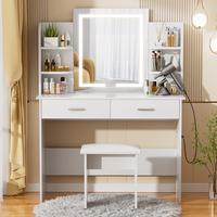 VOWNER Modern Makeup Vanity Desk with Lighted Mirror,2 Drawers,Cushioned Stool for bedroom, vanity mirror vanity table,Furnit...
