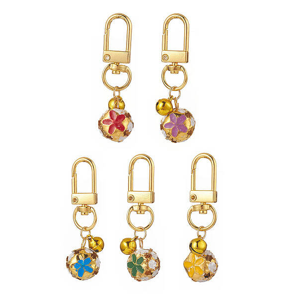 5Pcs 5 Colors Iron Enamel Pendant Swivel Bell Keychains