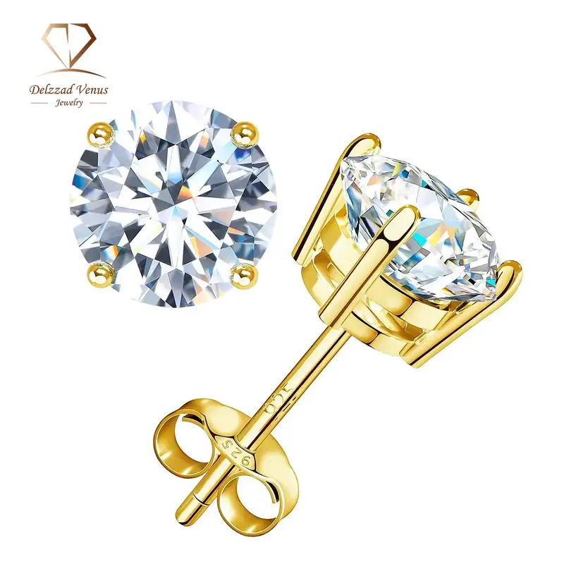 Delzzad S925 Round VVS Synthetic Moissanite Stud Earrings Synthetic Moissanite Jewelry Perfect Birthday Mother’s Day Gift f...