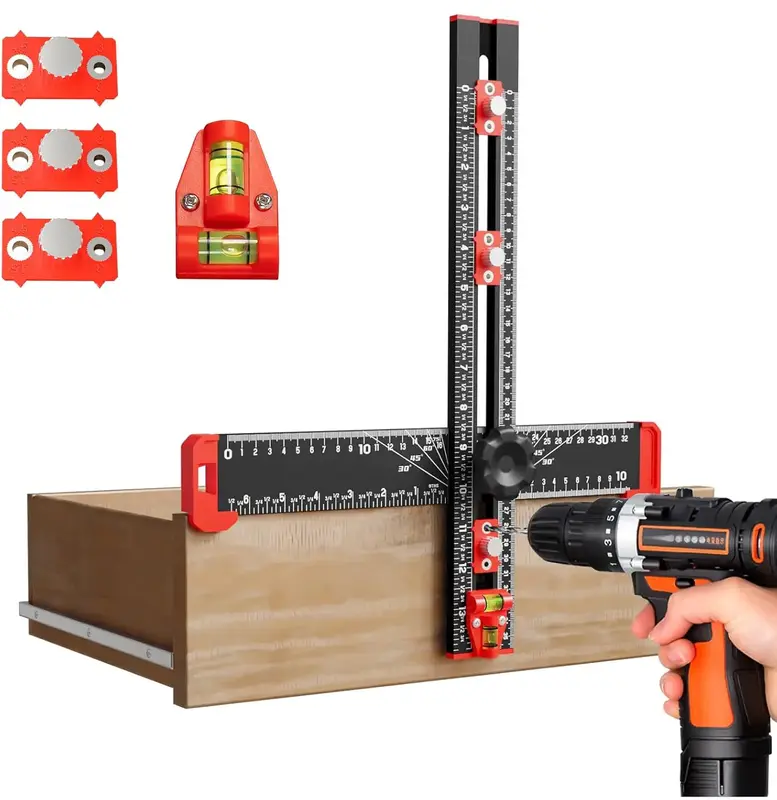 35cm/23.6in T Square Drilling Positioning Ruler, Multifunctional Woodworking Cabinet Punchdown Locator Ruler, Woodworking Too...