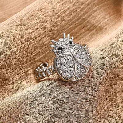 Brass Micro Pave Cubic Zirconia Adjustable Open Cuff Rings for Women