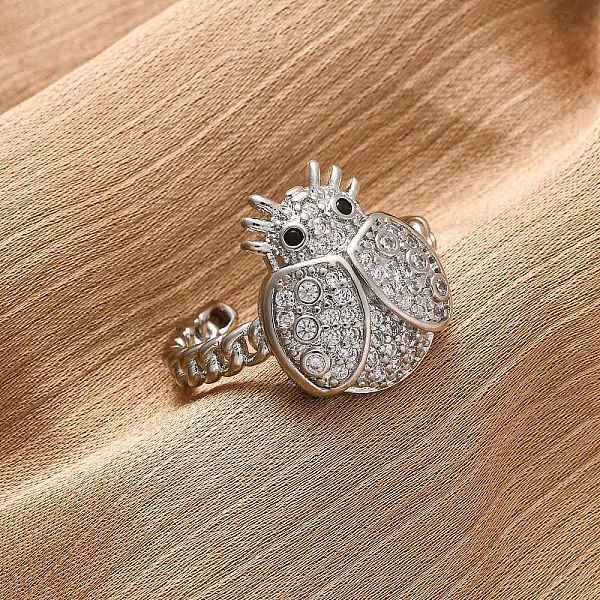Brass Micro Pave Cubic Zirconia Adjustable Open Cuff Rings for Women
