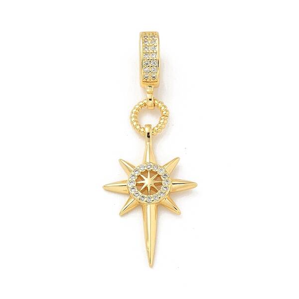 Brass Micro Pave Clear Cubic Zirconia Sun European Dangle Charms