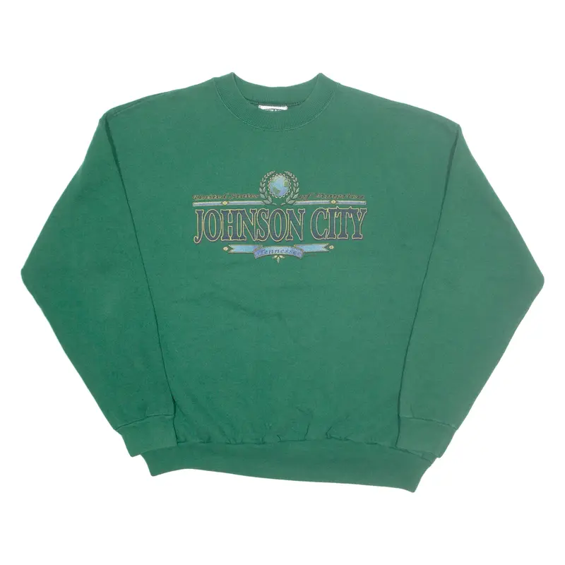 LEE Johnson City Tennessee Mens Sweatshirt Green Crew Neck 90s USA XL