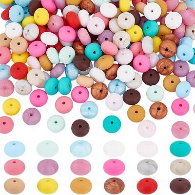 180Pcs 18 Colors Rondelle Food Grade Eco-Friendly Silicone Beads