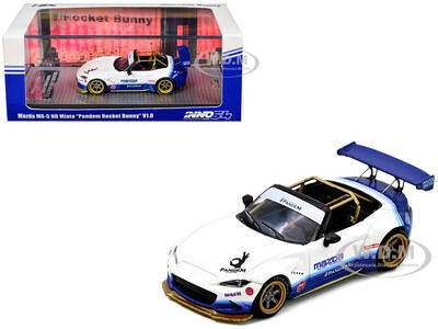 Mazda MX-5 ND Miata Pandem Rocket Bunny V1.0 White and Blue 1/64 Diecast Model Car by Inno Models