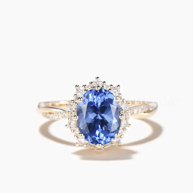 Twisted Engagement Ring 1.5CT Oval Cut Natural Tanzanite Diamond Halo Ring
