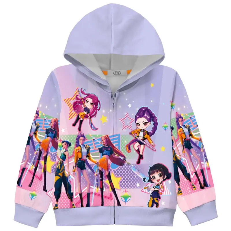 Demon Hunters Girls Zip Up Hoodie Jacket Toddler Sweatshirt Kids Hooded Coat Casual Outerwear Rumi Mira Zoe Music 3D Cartoon ...