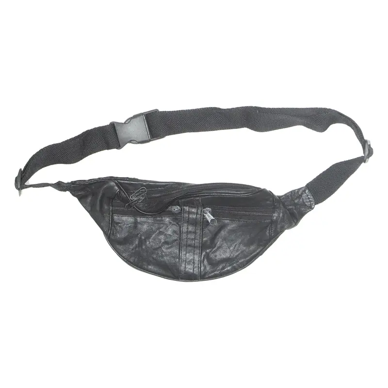 VINTAGE FABRIK Womens Bum Bag Black Leather Faux Leather 90s
