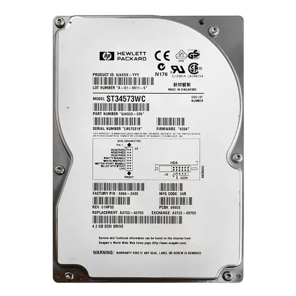 9J4003-035 Seagate 4.55GB Ultra WIDE SCSI 7200 3.5-inch 512KB Hard Drive